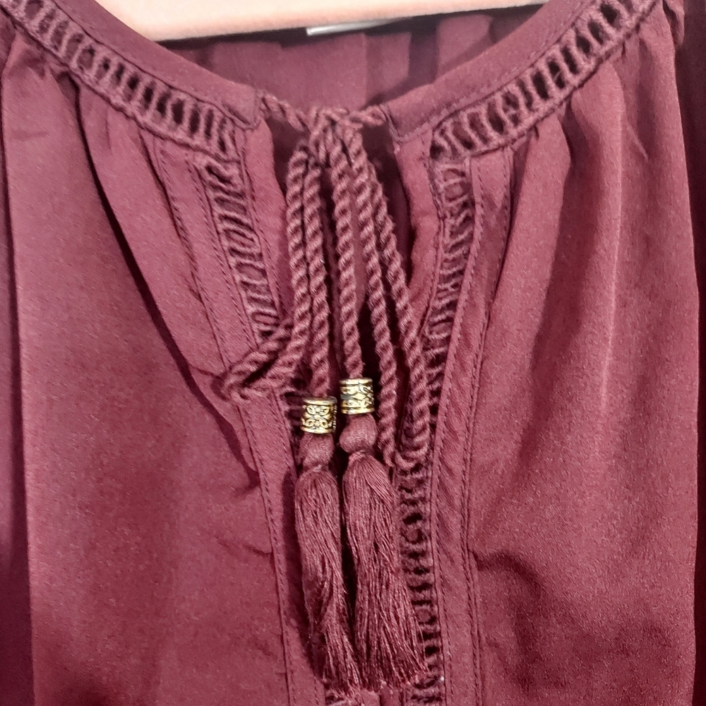 Rebecca Malone Burgundy Tunic Smock Blouse Size Large - Picture 2 of 5